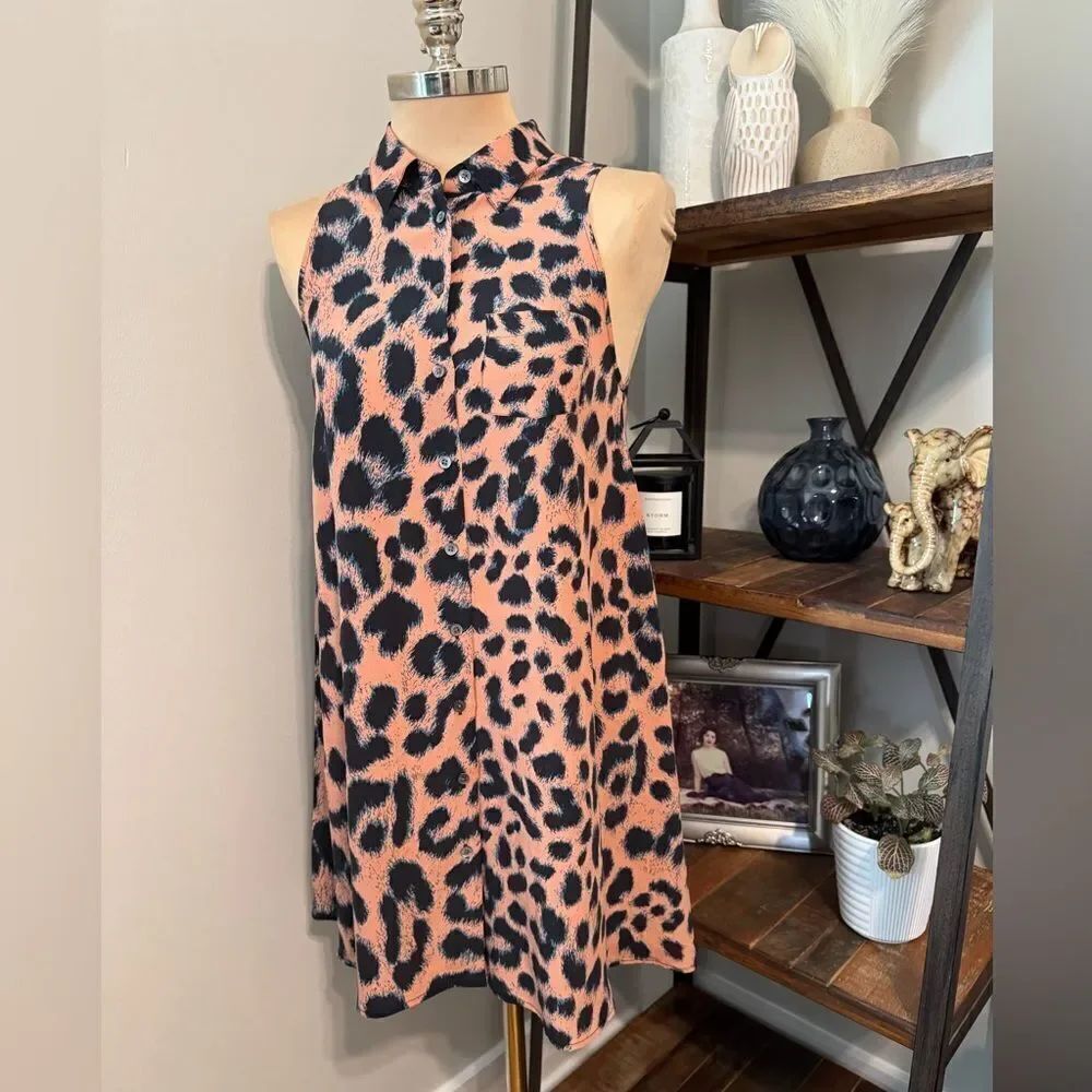 Equipment Femme Cheetah Print Silk Sleeveless Sheath Shirt Dress SIZE S/P